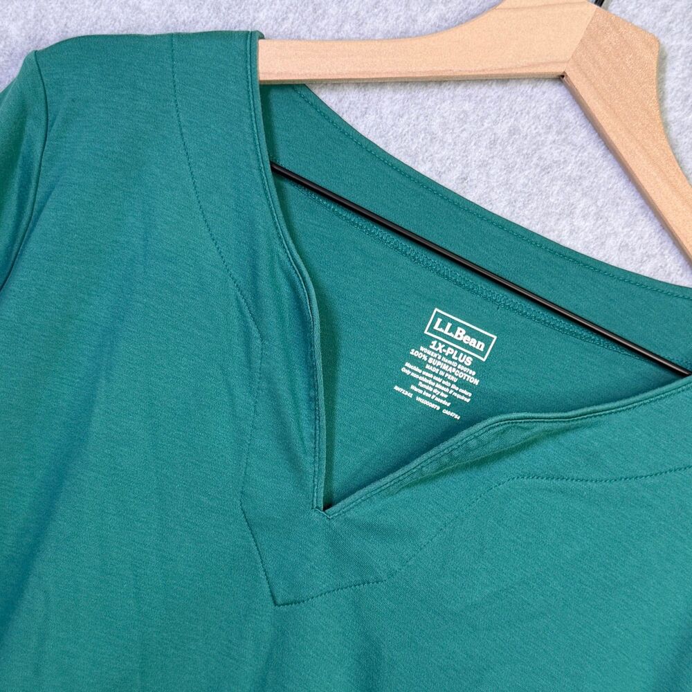 LL Bean 1X Plus Green Supima Cotton Tunic Top Womens 3/4 Sleeve Shirt